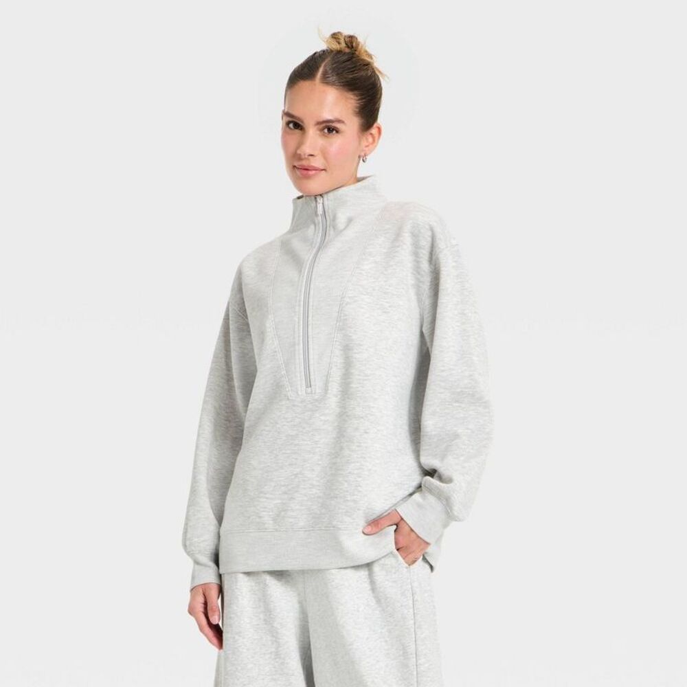 Women's Airy Sleek Deep Zip Pullover Sweatshirt - All In Motion Heather Gray XXL